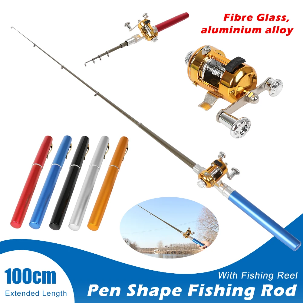 

8 Inch Pocket Telescopic Mini Fishing Pole Pen Shape Folded Fishing Rod With Reel Wheel Fishing Accessories