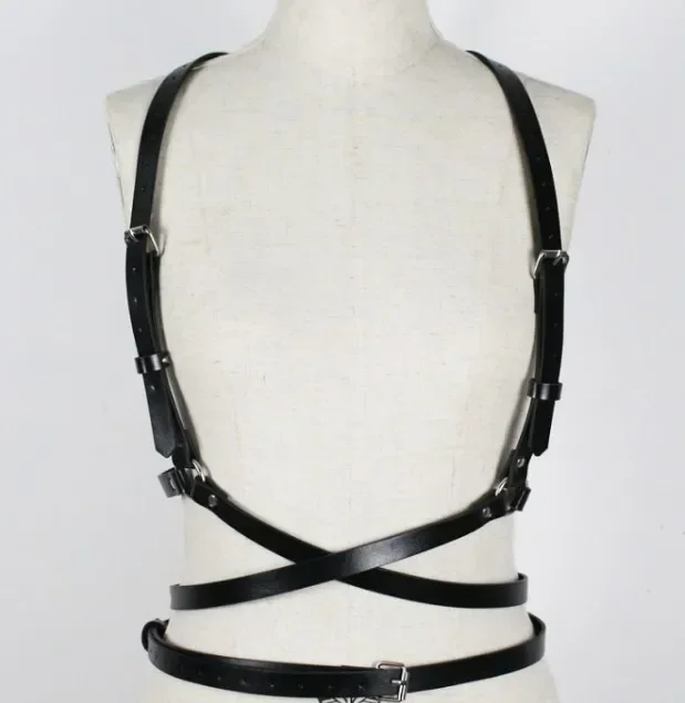 Sabuk Pengaman Kulit PU Buatan Tangan Gotik Rompi Sangkar Kulit Imitasi Mode Sabuk Pinggang Tali Tubuh Pembentuk Dada Cincher Harajuku