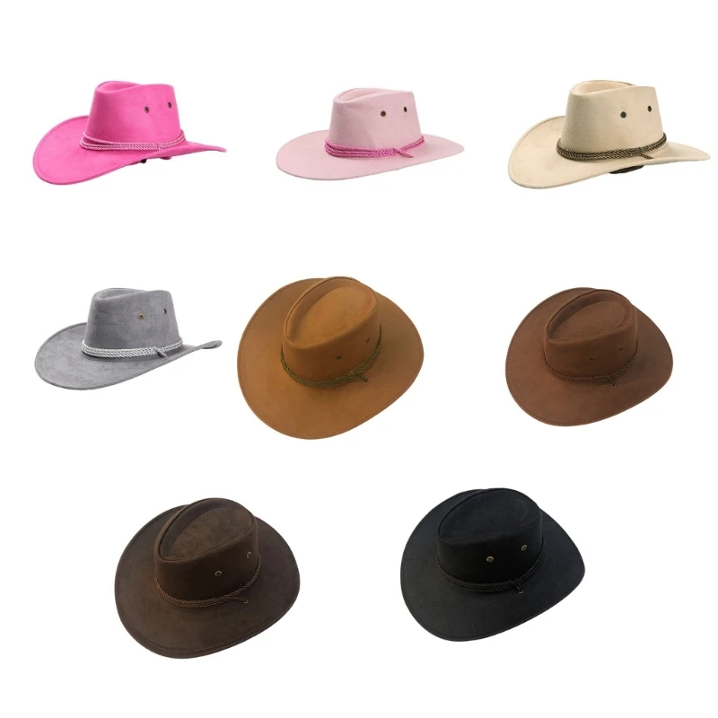 Stylish Western Cowboy Hat Wide Brim Cowgirl Hat All-match Jazz Hat Faux Suede Cowboy Top Hat Gift for Valentine's DropShipping