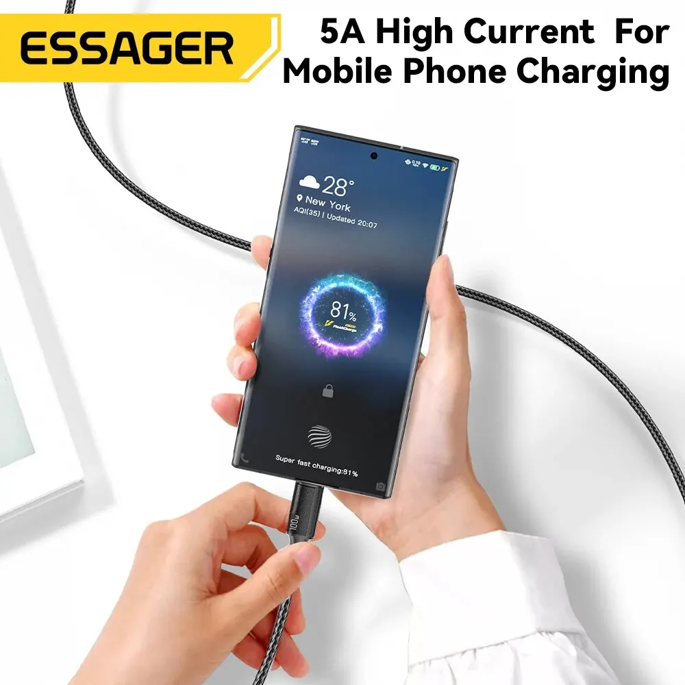 Essager USB C to USB C 타입 케이블, PD 고속 충전, 샤오미 Mi11 삼성 맥북 아이패드 USB-C 충전기 코드, 100W