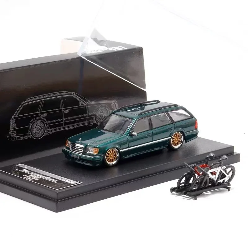 Diecast 1/64 Size Mercedes Benz S124 Model Car Benz Bicycle Alloy Car Model Collection Display Hobby Original Box