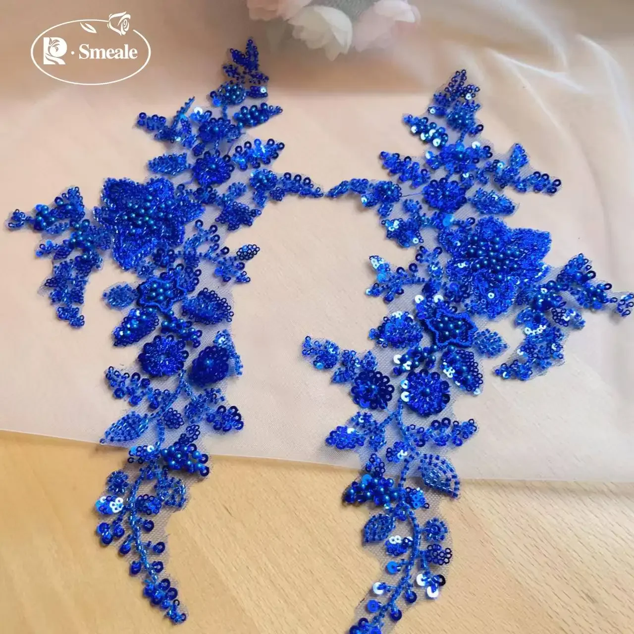 17*33CM, 10-farbige Perlen-Pailletten-3D-Blumenspiegel-Applikation. Abendkleid aus Spitzenstoff. Produktionsmaterial für Aufnäher, Dekoration, Kleidung – Detail 10