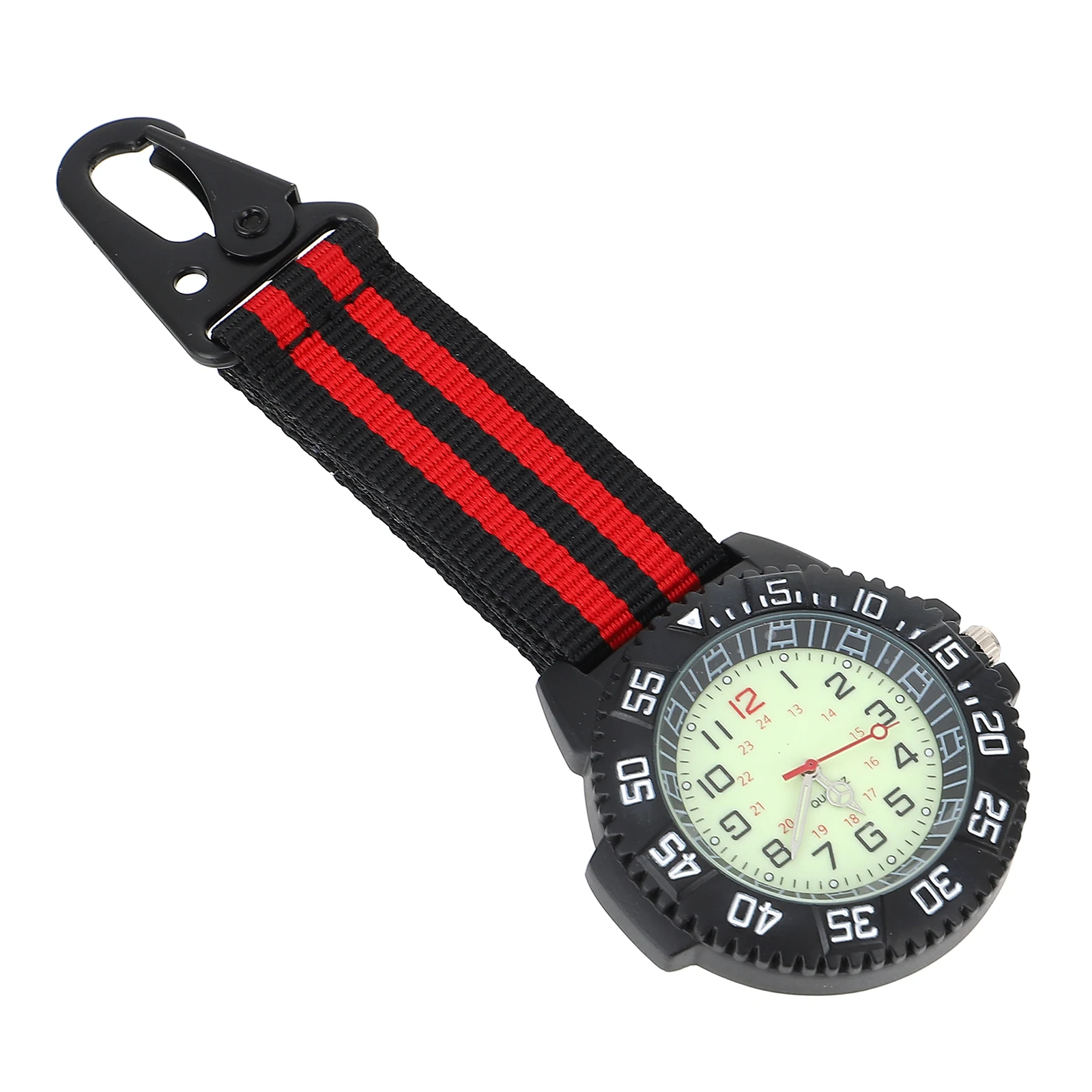 

Zinc Alloy Mountaineering Watch Red Color Clip on Carabiner Hanging Pocket Watch for Outdoor Sports Backpackers Ladies Quartz