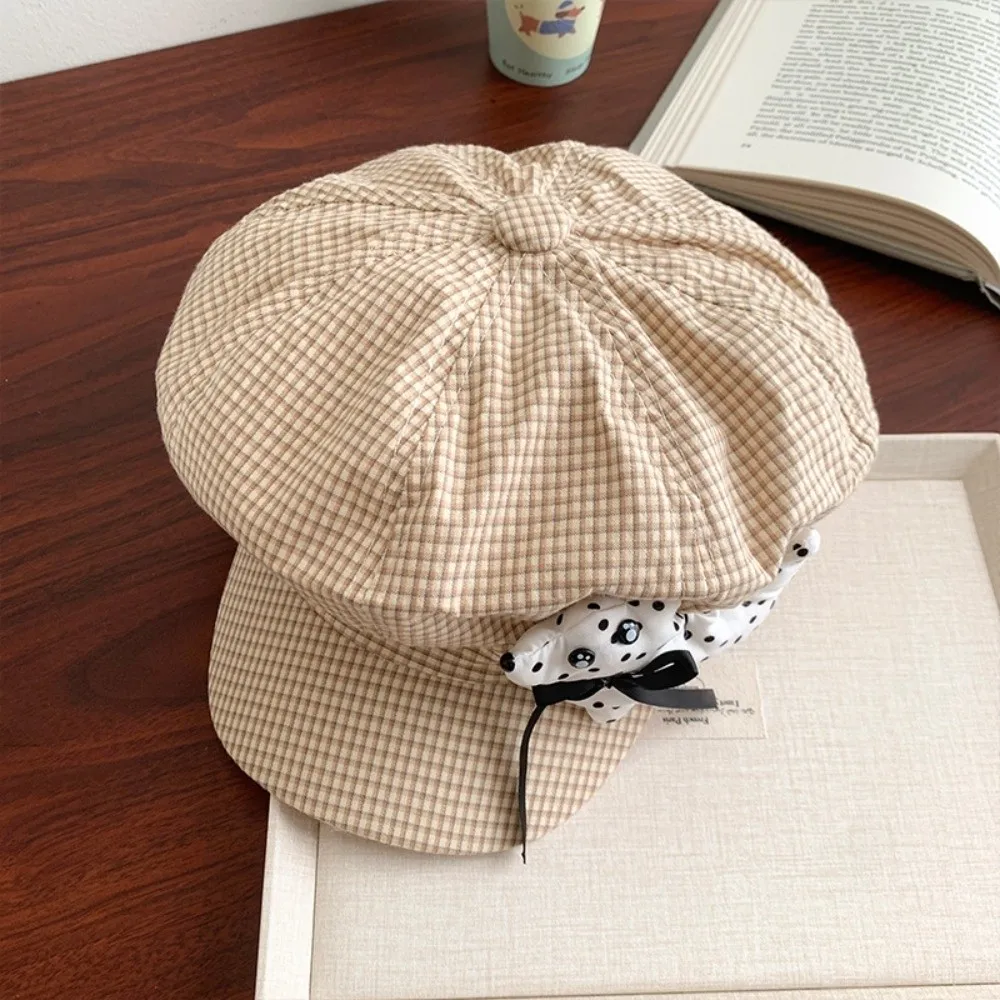 

Vintage Cute Puppy Cloud Berets Y2k Plaid Octagonal Caps Sweet Korean Painter Hat Women