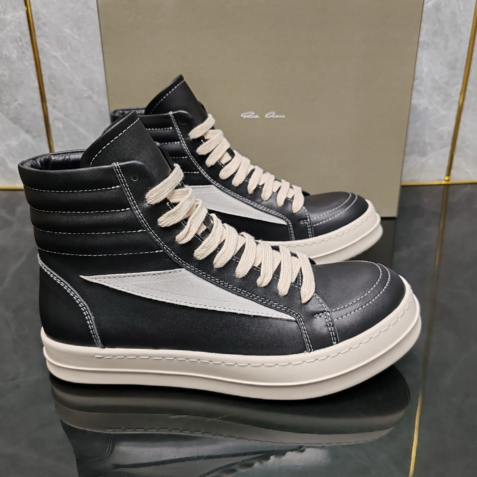 

Round Owens high-top small triangle leather shoes Harajuku style casual shoes Joker student shoes couple chausures homme
