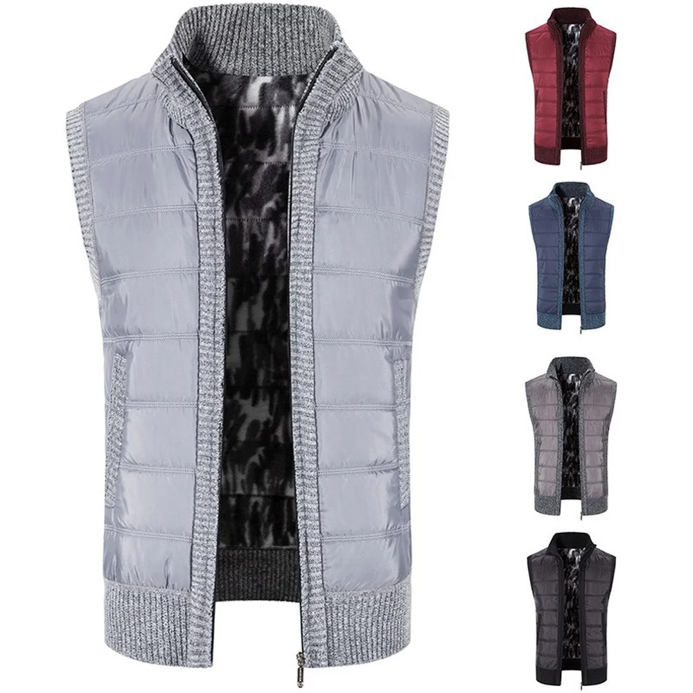 Autumn And Winter Men's Splicing Sweater Cotton Vest Thickened Thermal Jacket Sleeveless Waistcoat