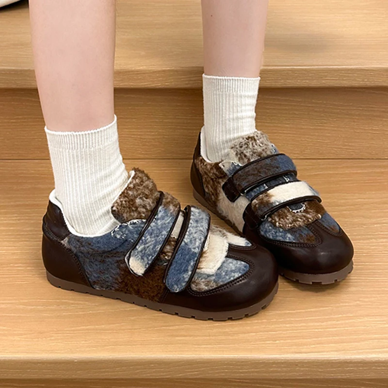 

Осенне-зимняя женская термоспортивная обувь, красочные плюшевые кроссовки, теплая повседневная обувь с фланелевой подкладкой, модные ботинки на липучке