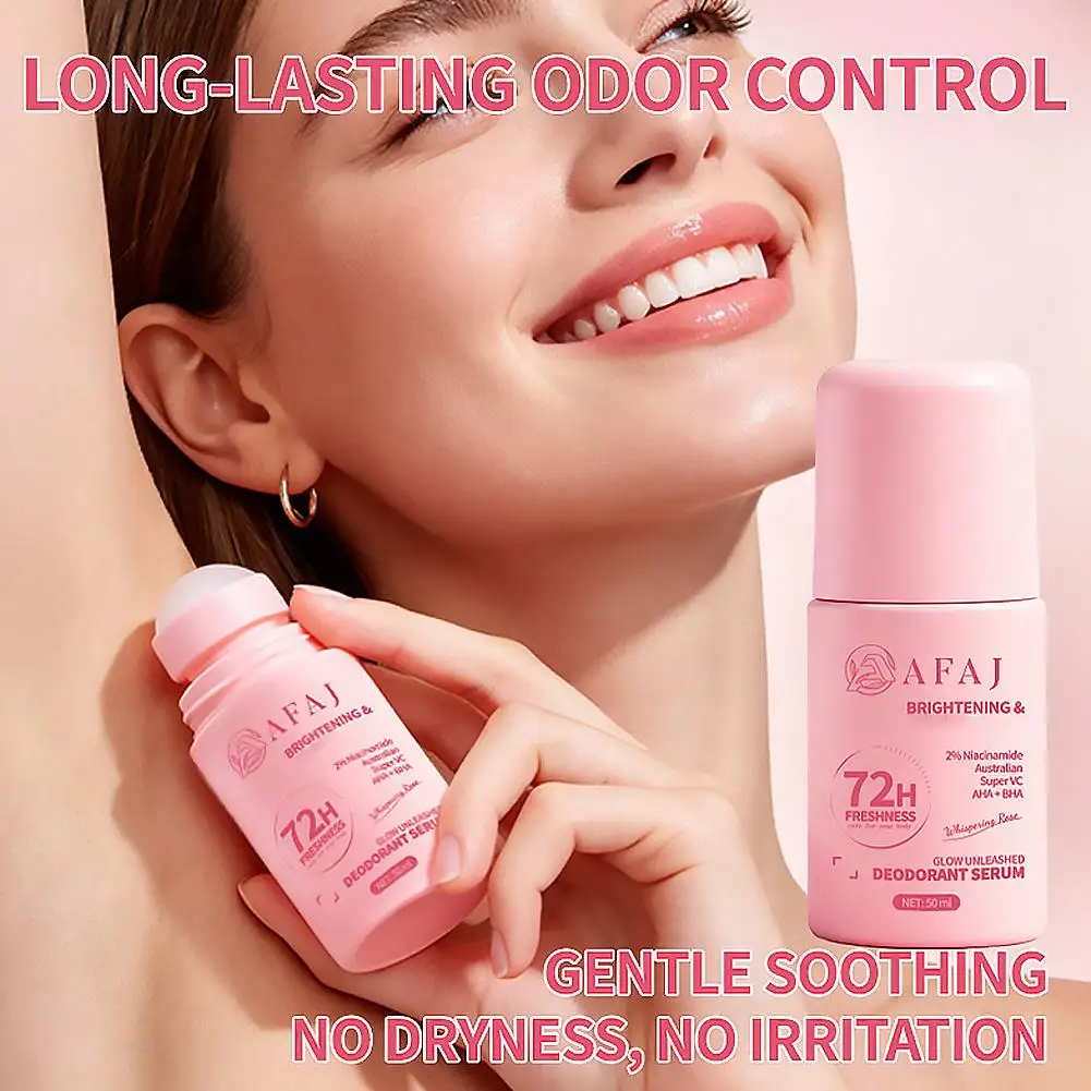 72H Long Lasting Underarm Roll On Deodorant Serum Niacinamide Brighten Dark Armpit Rose Fragrance  Body Deodorant Roll On