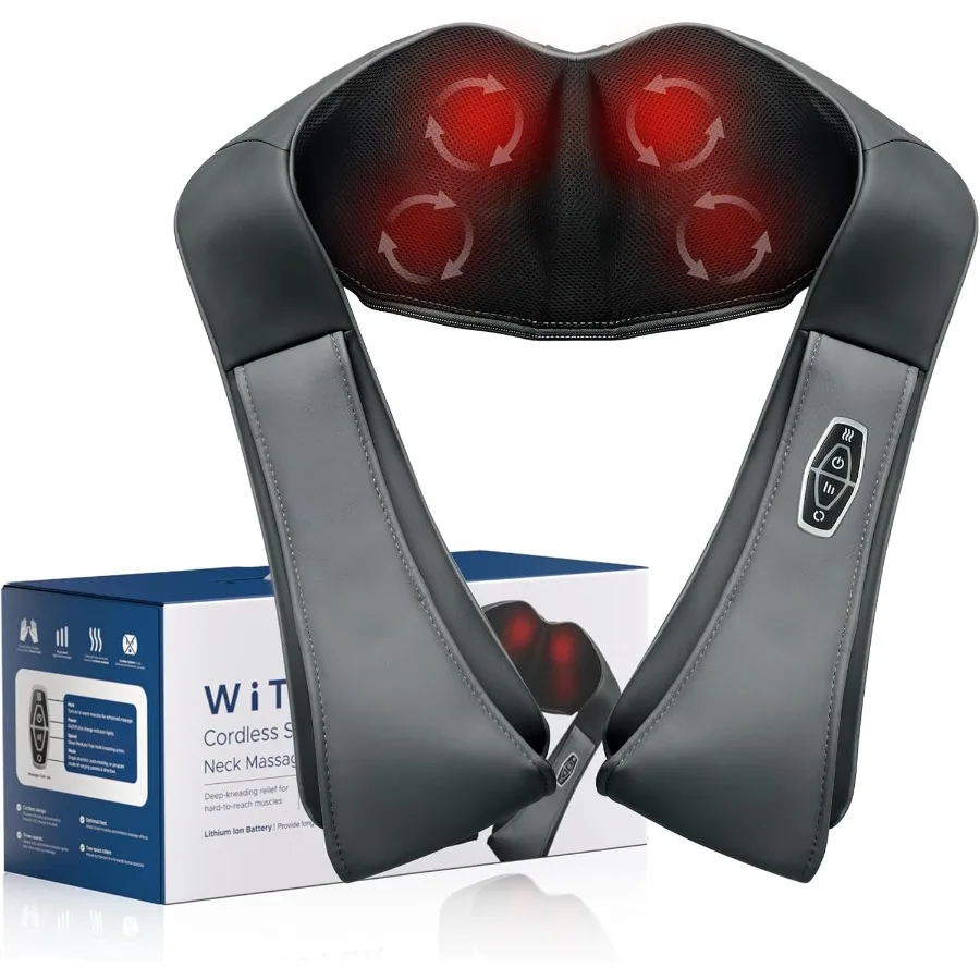 

Cordless Shiatsu Neck Massager for Pain Relief Deep Tissue with Heat 3D Kneading Massage Pillow Back Shoulder Massager for Body