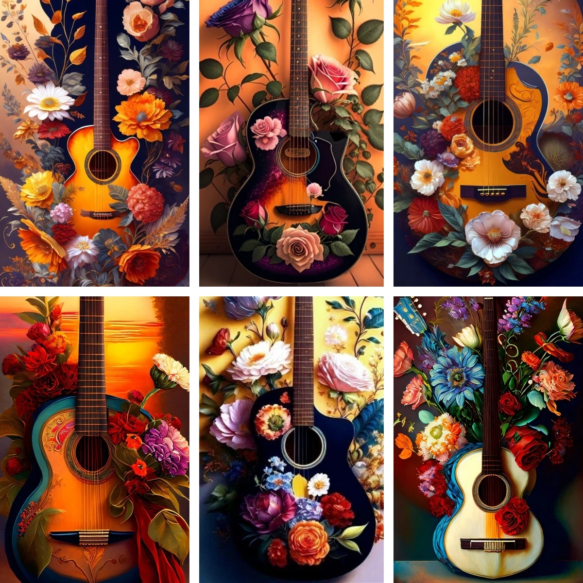 

Diamond Painting Electric Guitar Photos Full Round Beads Cross Stitch Impressionist Style Guitar Poster for Guitarist Musicians