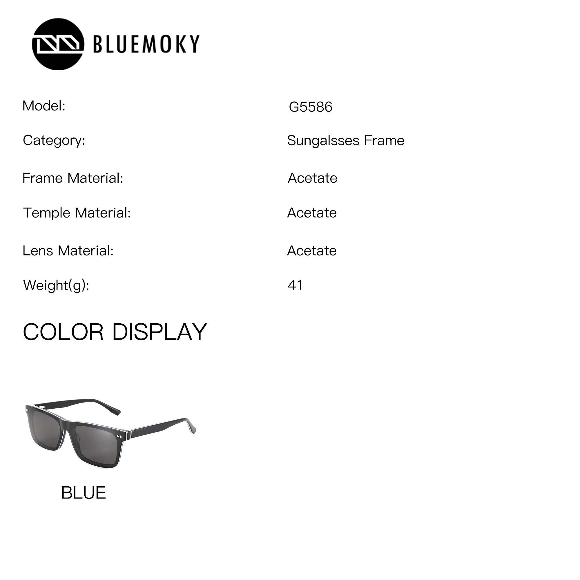 BLUEMOKY Rectangle Acetate Clip on Prescription Glasses UV400 For Men Magnetic Myopia/Progressive Lenses with Optical Recipe