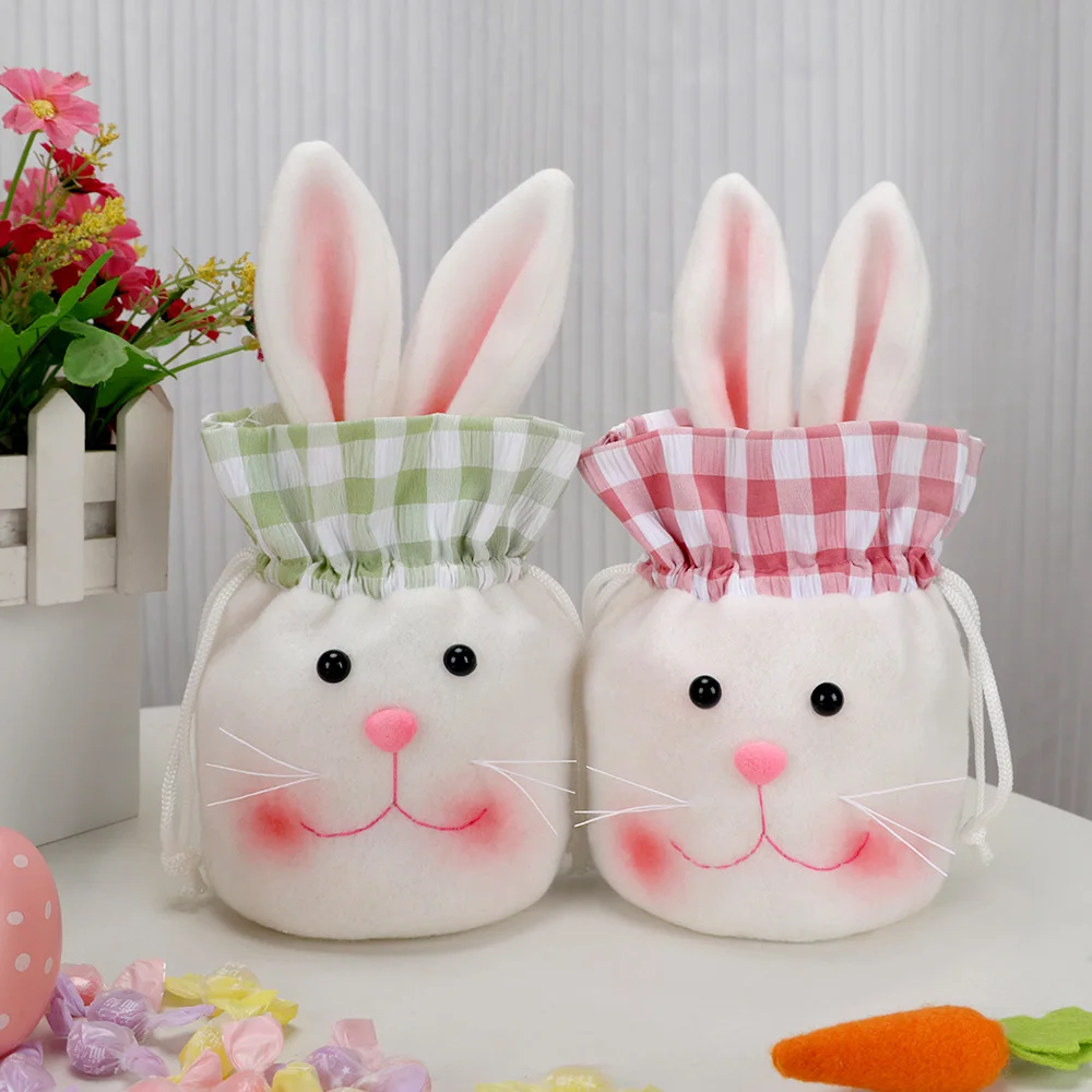 Cute Bunny Candy Bag Easter Large Size Long Ear Rabbit Drawstring Bags Gift Packing Bag Jewelry Organizer Home Party Decoration