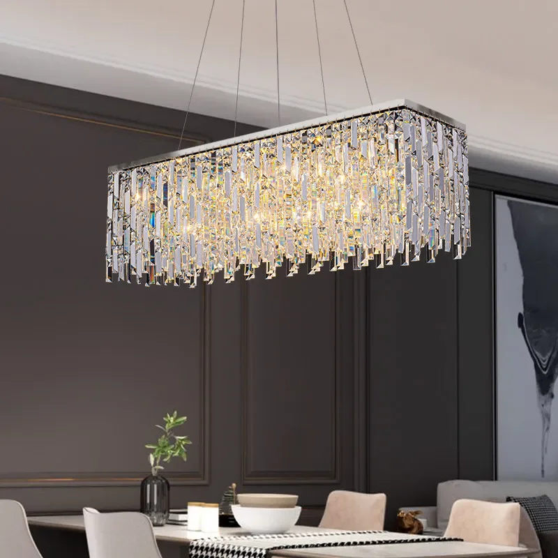 Modern Luxury Crystal Chandelier Living Room Dining Room Rectangle Kitchen Pendant Lamp Bedroom Round Crystal LED Lighting