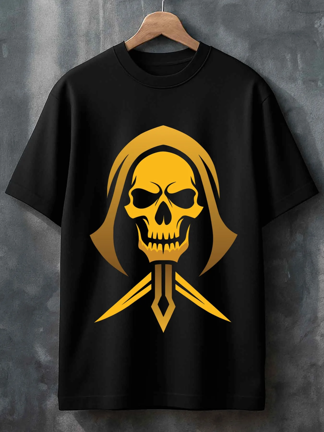 

Top Pick Local1pc Men's Gothic Skull & Bat Wing Print T-Shirt