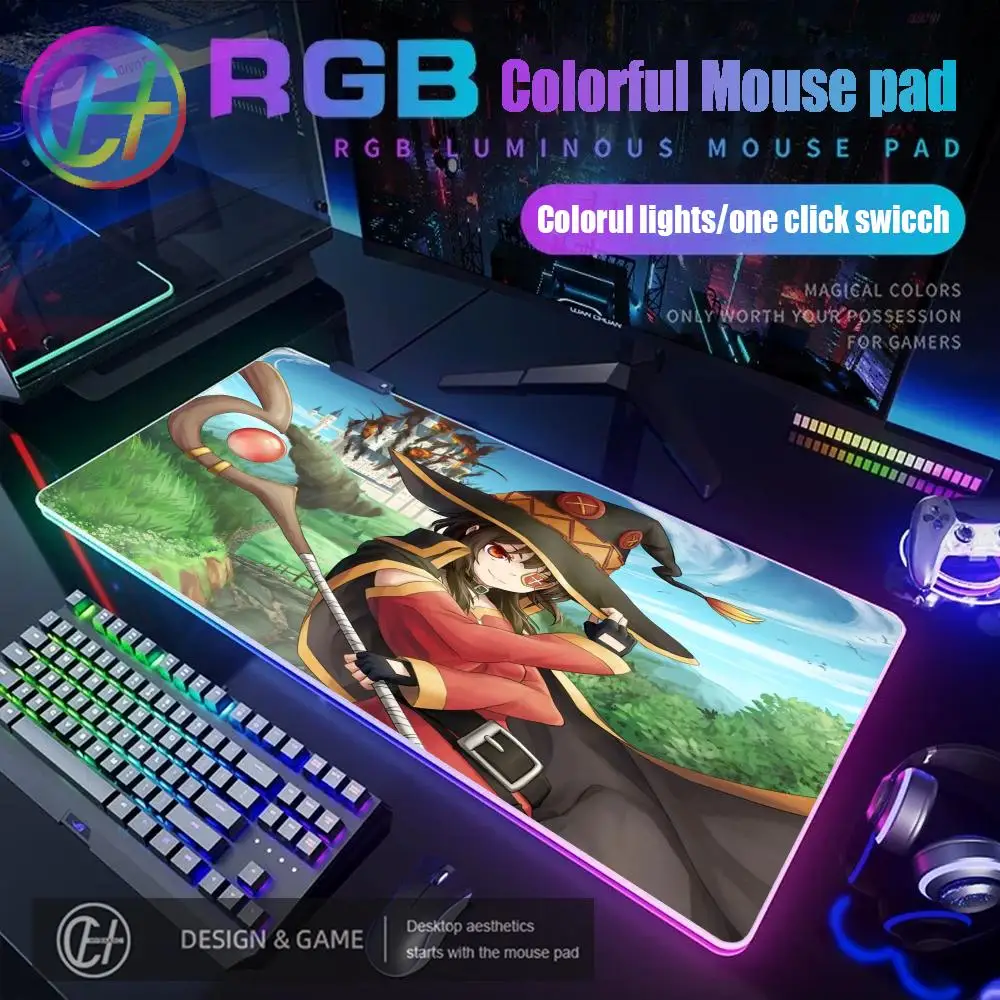 

RGB LED KonoSuba Megumin XXL mouse pad Anime Computer Mat 900x400mm Gaming Accessories Kawaii mousepad Padmouse Keyboard Deskmat