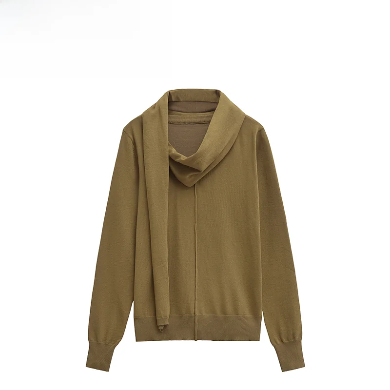 

ZAR Faionable Street-Sle Scarf Versatile Flat Knit Sweater Autumn 2024 Long Sve Polyester Fiber Color