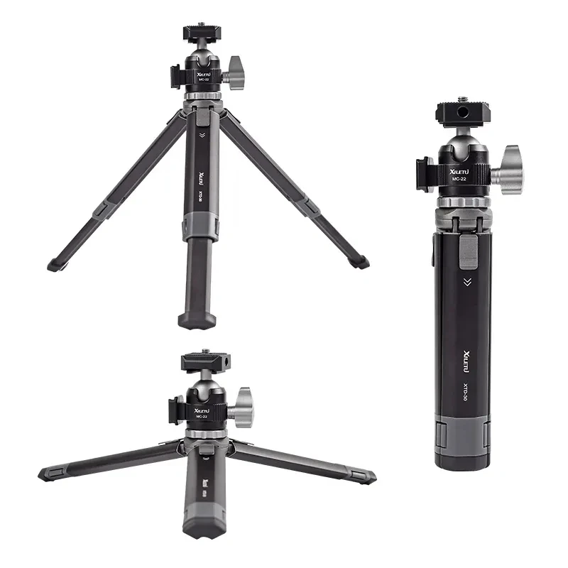 XILETU XTD30-MC22 Mini Dual Cold Shoe Ball Head Tripod Telescopic Tripod Extendable Desktop Bracket for DSLR Mirrorless Camera