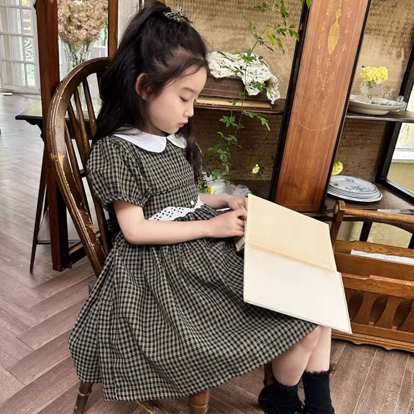 

2PCS New Vintage Girls Plaid Dress Infant Toddler College Style Casual Dresses A3816 Summer Dress Ropa Niña