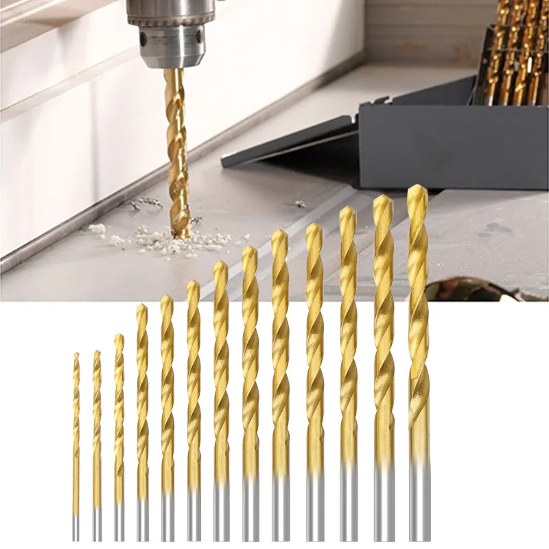 13 teile/satz high speed stahl bohrer kit titan beschichtet für holz metall kunststoff aluminium
