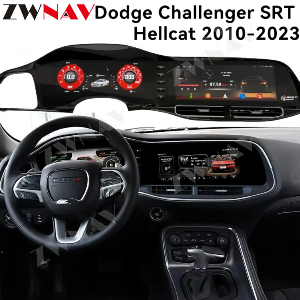

24,6-дюймовый экран для Dodge Challenger SRT Hellcat 2010-2023 2024, автомобильная стереосистема, GPS-навигация, авторадио, Carplay + ЖК-цифровой кластер