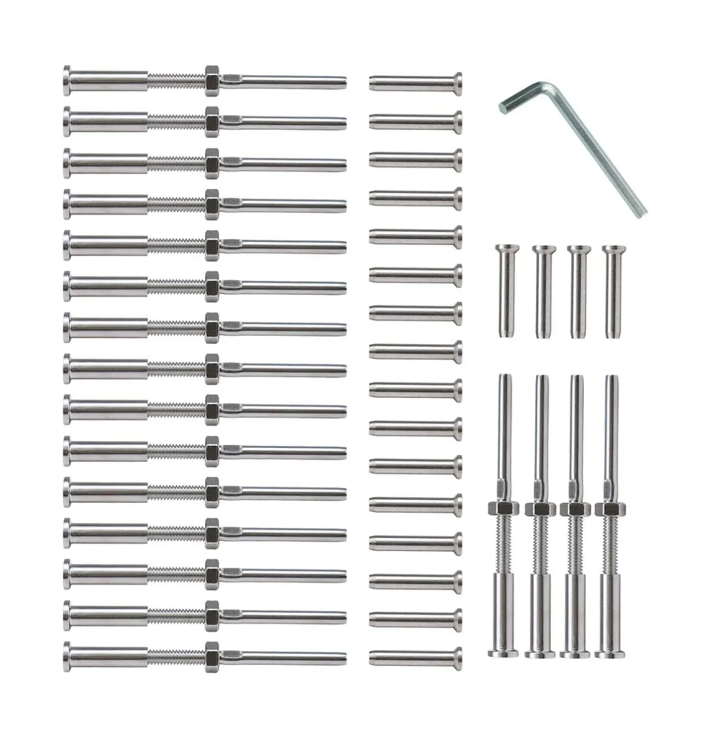 20 Sets Stainless Steel 316 Grade Cable Railing Threaded Stud Tensioner Receiver Flat Head Stemball Terminal for 1/8 Cable