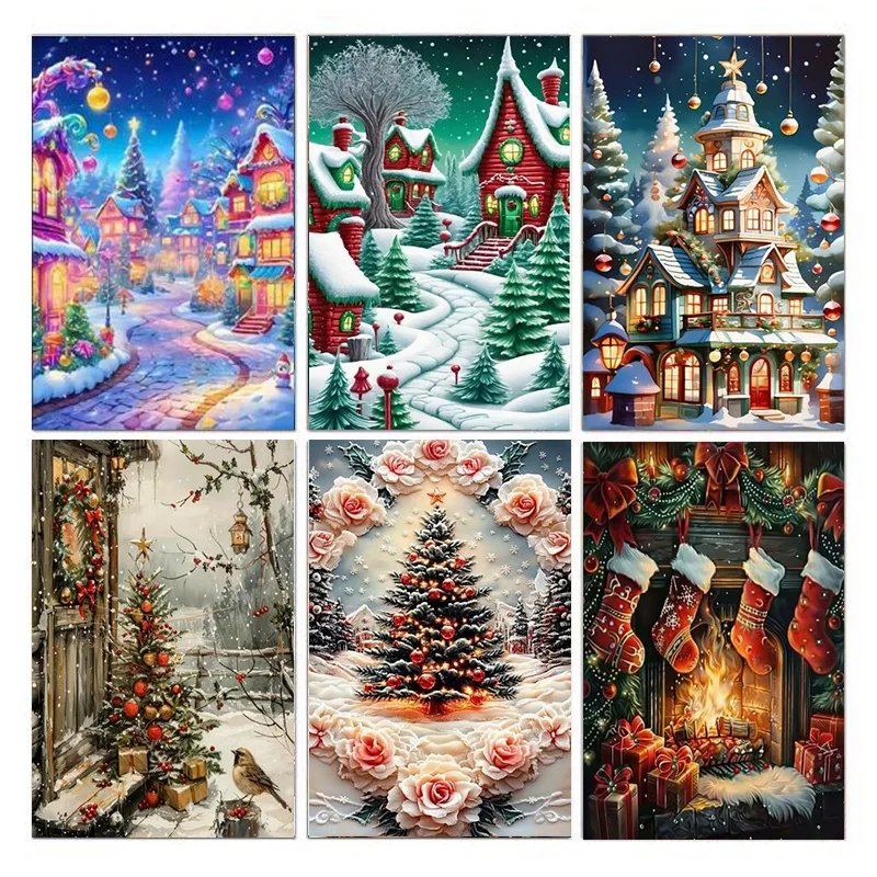 AB Diamant-Malerei Weihnachtsschneeszene 5D Diamant-Malerei für Erwachsene und Anfänger Diamant-Malerei-Set DIY Mosaik-Malerei