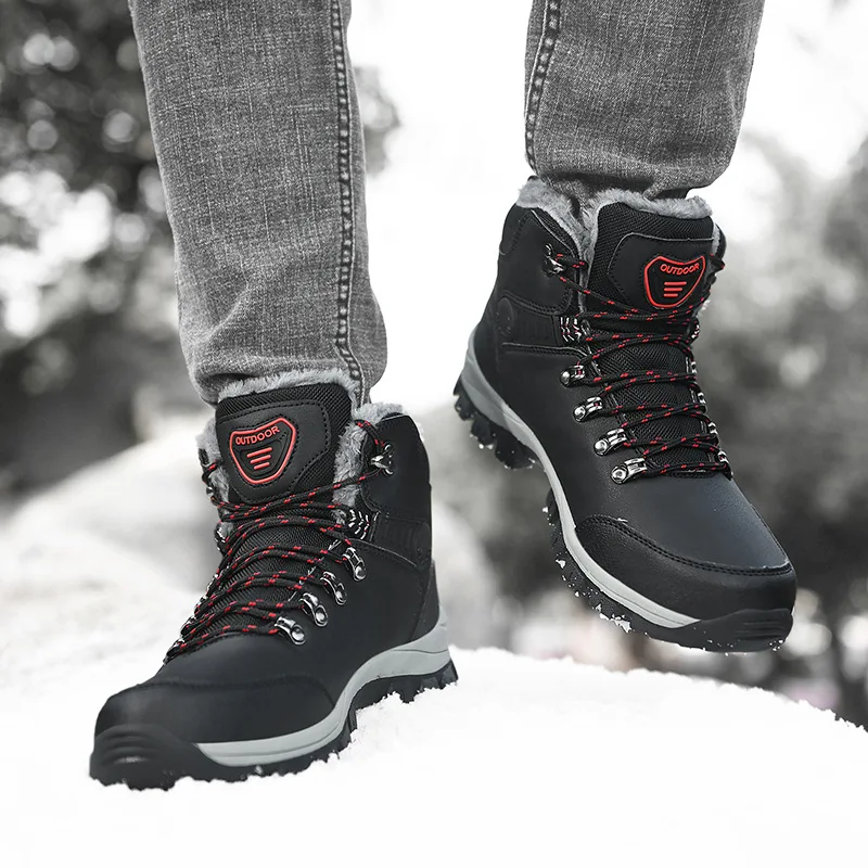 

Men's Autumn Winter High Top Hiking Boots Fleece Lined Lace Up Outdoor Casual Warm Snow Cotton Boots