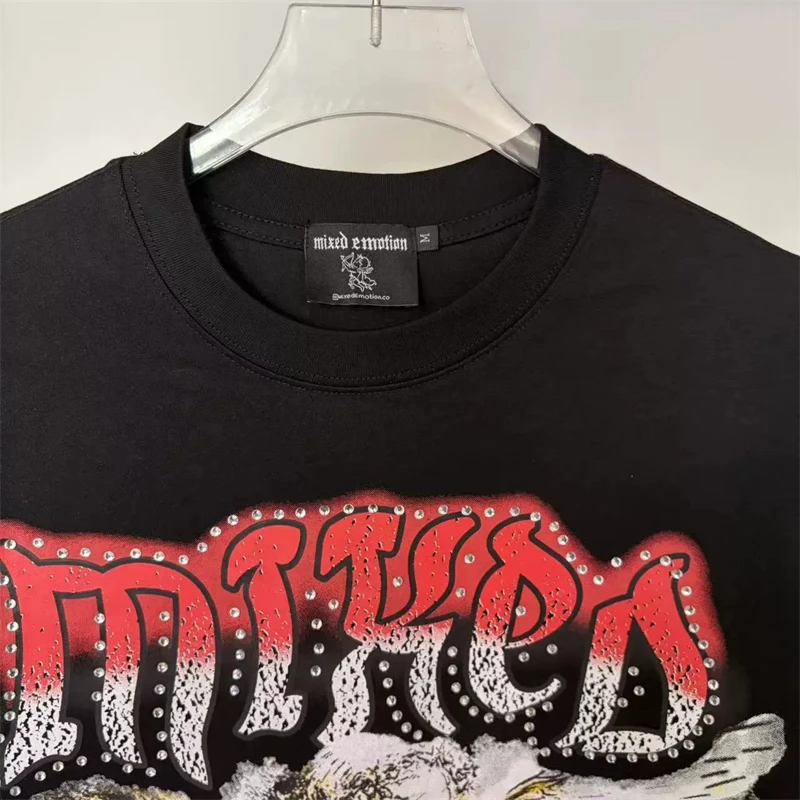 Mixed Emotion Angel Letter Rhinestone Print Short Sleeve T Shirts