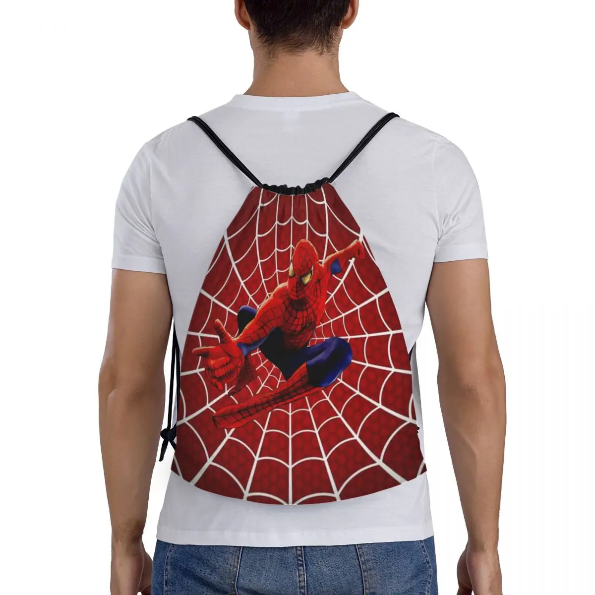 Aangepaste Spiderman Gebaar Trekkoord Rugzak Tassen Dames Heren Lichtgewicht Gym Sport Sackpack Zakken om te winkelen