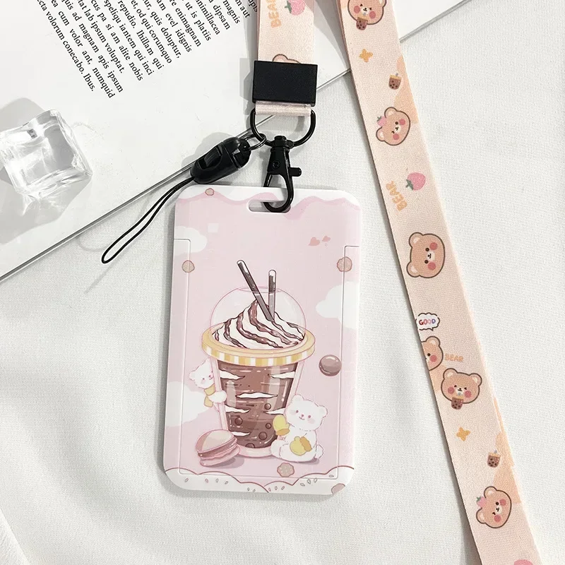 

1 PCS Cartoon Milk Tea Cup Card Cover Student Card All Kinds Of Card Protective Sleeve ABS Plastic Cards Holder