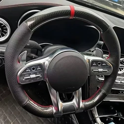 Custom Car Steering Wheel Cover Genuine Carbon Fiber Leather For Mercedes Benz A45 E63 AMG GT C190 R190 W177 W205 W213 X253