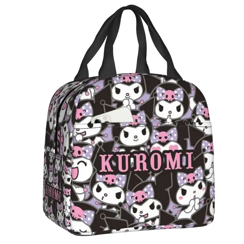 Custom Kuromi Anime Resuable Lunch Box for Women Waterproof Cooler Thermal Food Insulated Lunch Bag Kids School Children