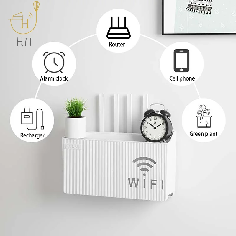 Bins Wall-mounted Router Box Office Media Decor Console Wifi Wifi Box Wireless Storage Boxes Rack Bracket Hangings Wall Shelf