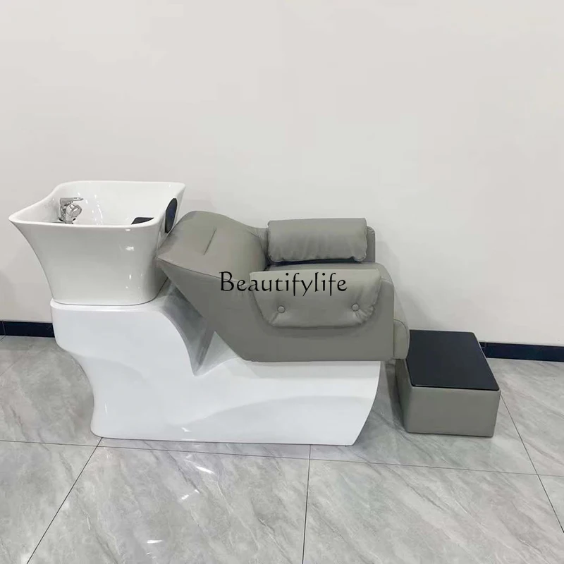 

Barber shop shampoo bed fiberglass ceramic basin massage half lying flush bed