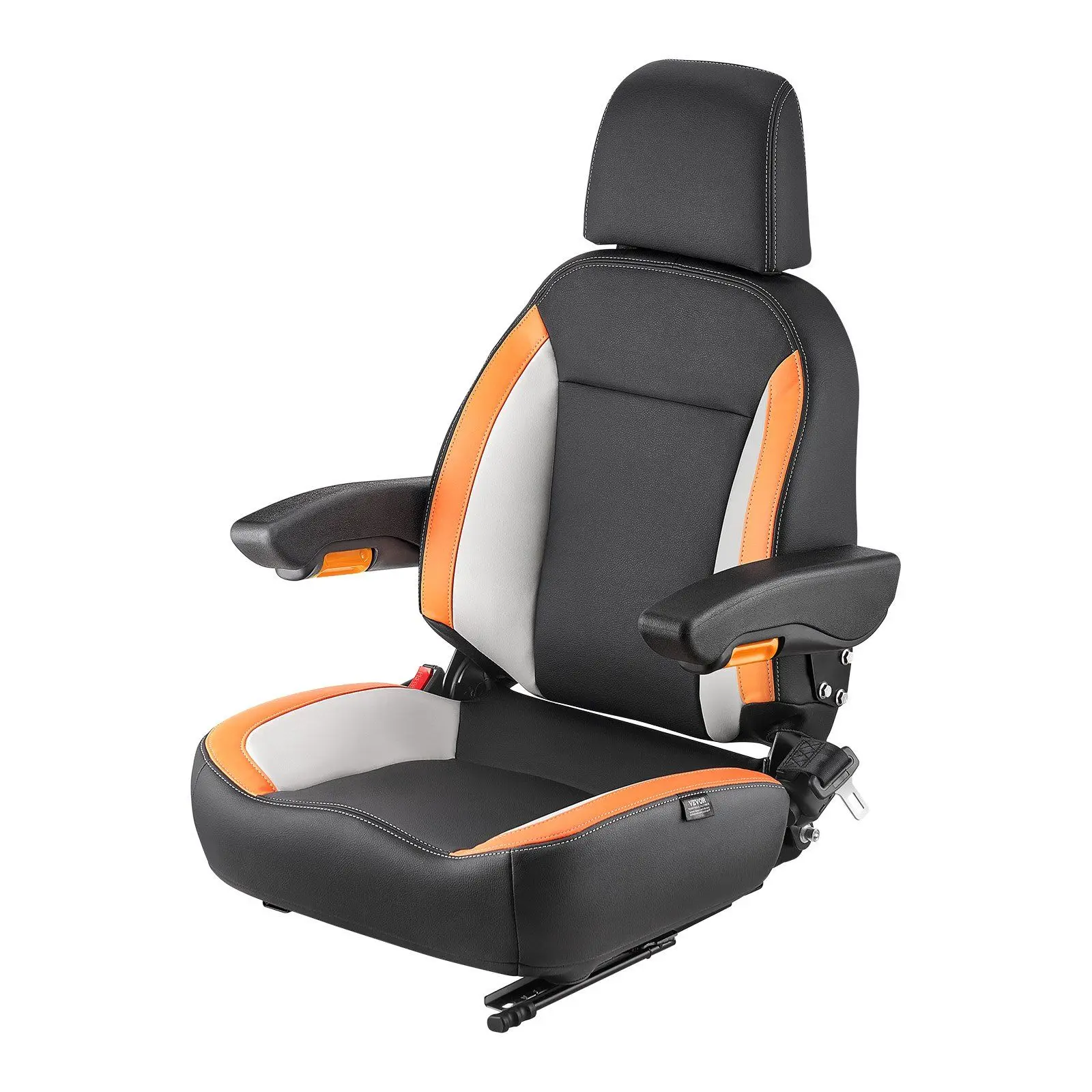 

Forklift Seat Mower Tractor Seat Adjustable Back Seatbelt & Headrest