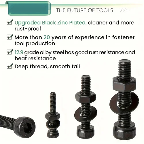 Imagen 2 del producto Surtido de pernos métricos de 1260 piezas - M2 M3 M4, 21 tamaños de 4 mm a 30 mm 12,9 Kit de pernos y tuercas de acero de aleación