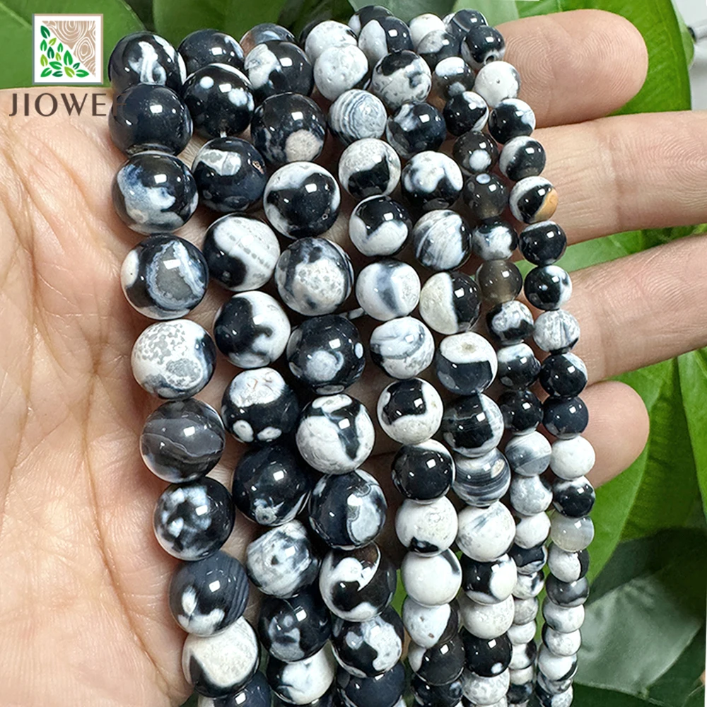 6/8/10mm Natural White Cracked Fire Agates Round Loose Beads Onyx Diy Bracelet Necklace Pendants 15'' Strand for Jewelry Making