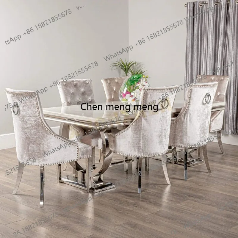 Modern Living Room Furniture Stainless Steel Dining Tables and Chairs Set Marble Top Dining Table Dining Table Set for Home