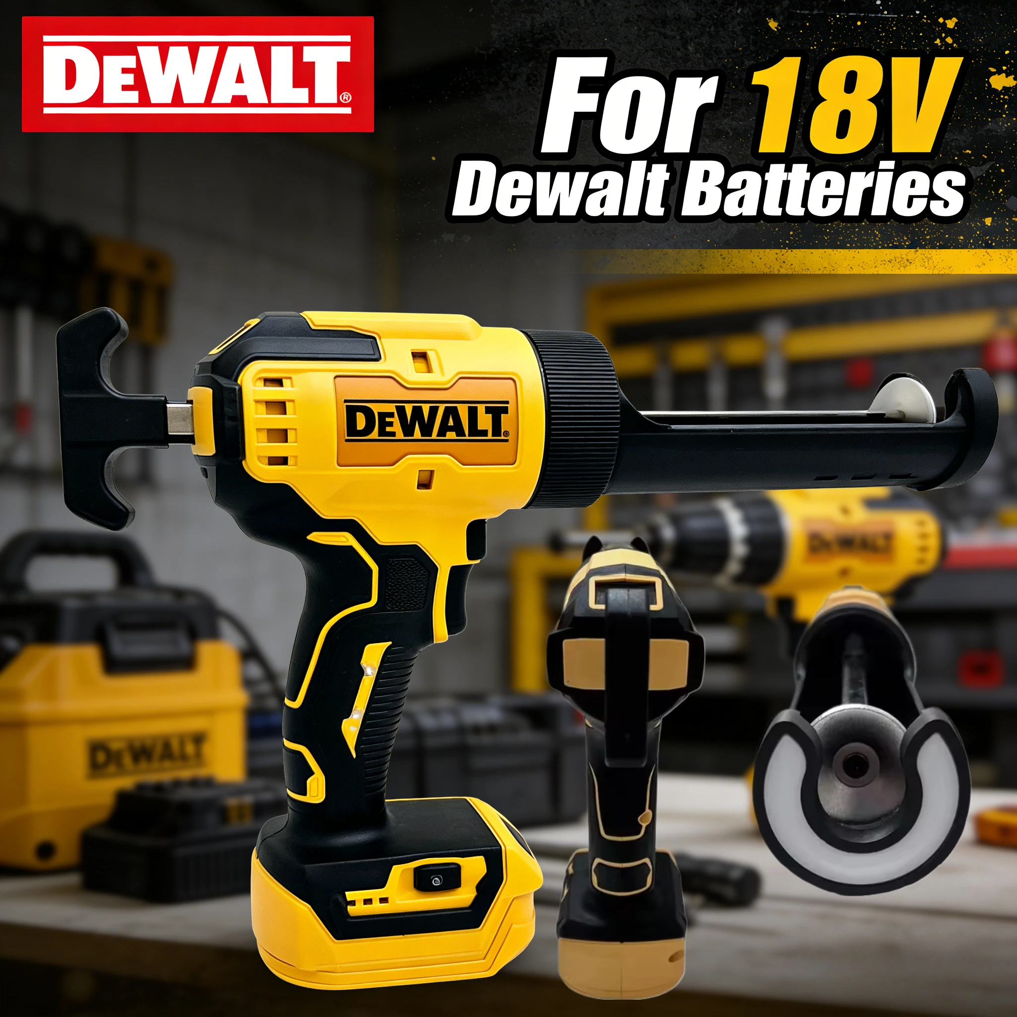 

DeWalt Cordless Electric Caulking Gun for Doors Windows Glass Sealant Adhesive Glue Gun with LED Light Tool