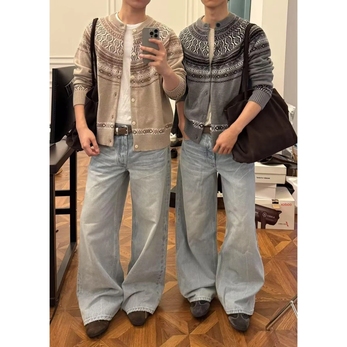 

Tribal Ethnic round Ne Knitted Sweater oulder Insert Single Button Patchwork Color Blo Knitwear Casual Korean Sle Aut...