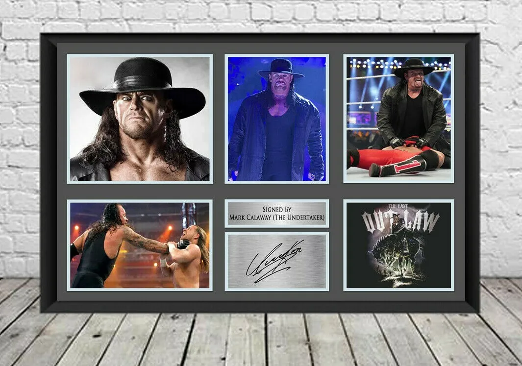De door de Undertaker ondertekende fotoprint, gesigneerde worstelmemorabilia, posterprint, wanddecoratie, Romeinse decoratie