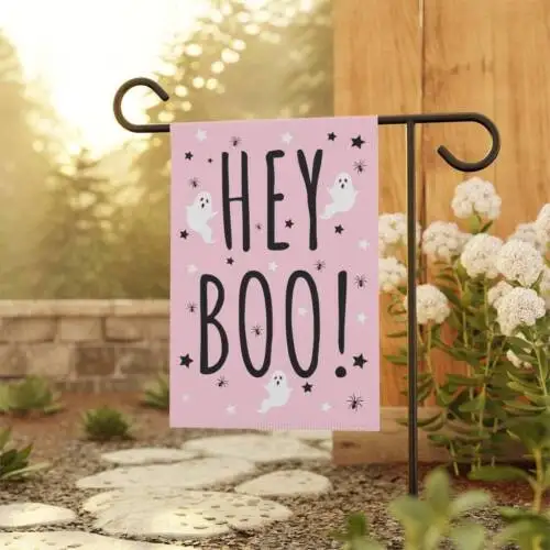 Hey Boo Garden Flag, Halloween Ghost Yard Flag, Creepy Cute Flag, Pastel Goth