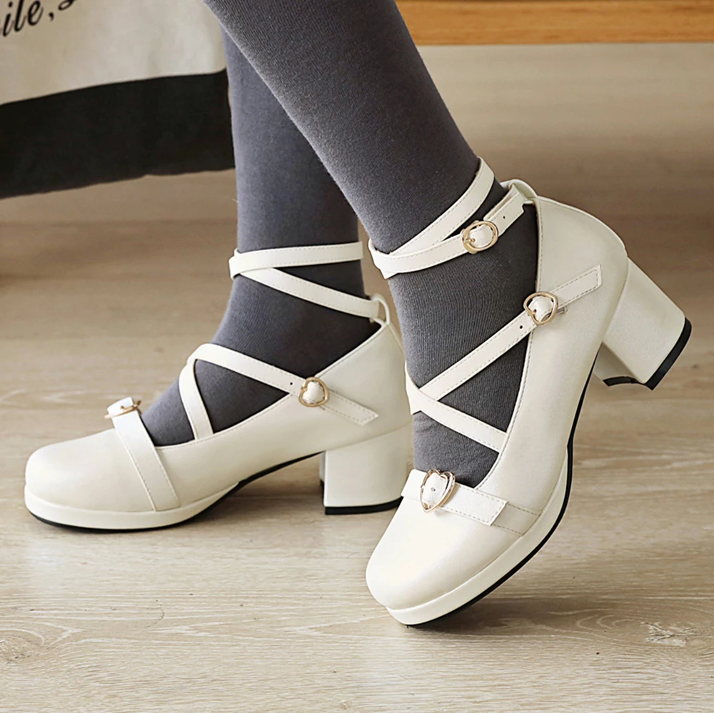 

Женские туфли-лодочки Мэри Джейн, милые туфли принцессы Лолиты с перекрестным поясом, женские свадебные мокасины принцессы на высоком квадратном каблуке, косплей 31, 32, 33