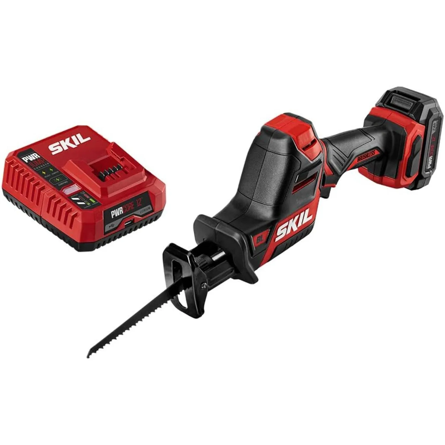 PWR CORE 12 Brushless 12V Compact Reciprocating Saw Kit, Includes 2.0Ah Lithium Battery and PWR JUMP Charger - RS582802