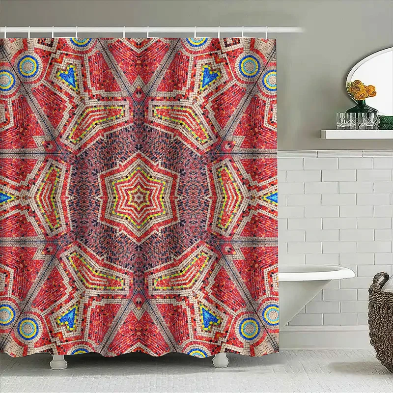 

Красный, синий, желтый, зеленый, белый, черный, красный, кирпичный узор, занавеска для душа, декоративная водонепроницаемая полиэфирная ткань для ванной комнаты с 3D принтом