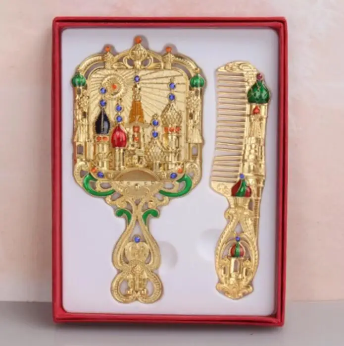 กระจกพกพาแบบย้อนยุคคุณภาพสูง ดีไซน์หรูหรา พร้อมหวี ขนาดเล็ก น่ารัก สไตล์เจ้าหญิง