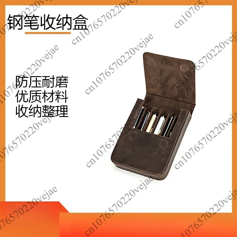 Crazy Horse Leather Pen Box Handmade Magnetic Drawer Style Student Pen Bag Storage Box Office Student Supplies