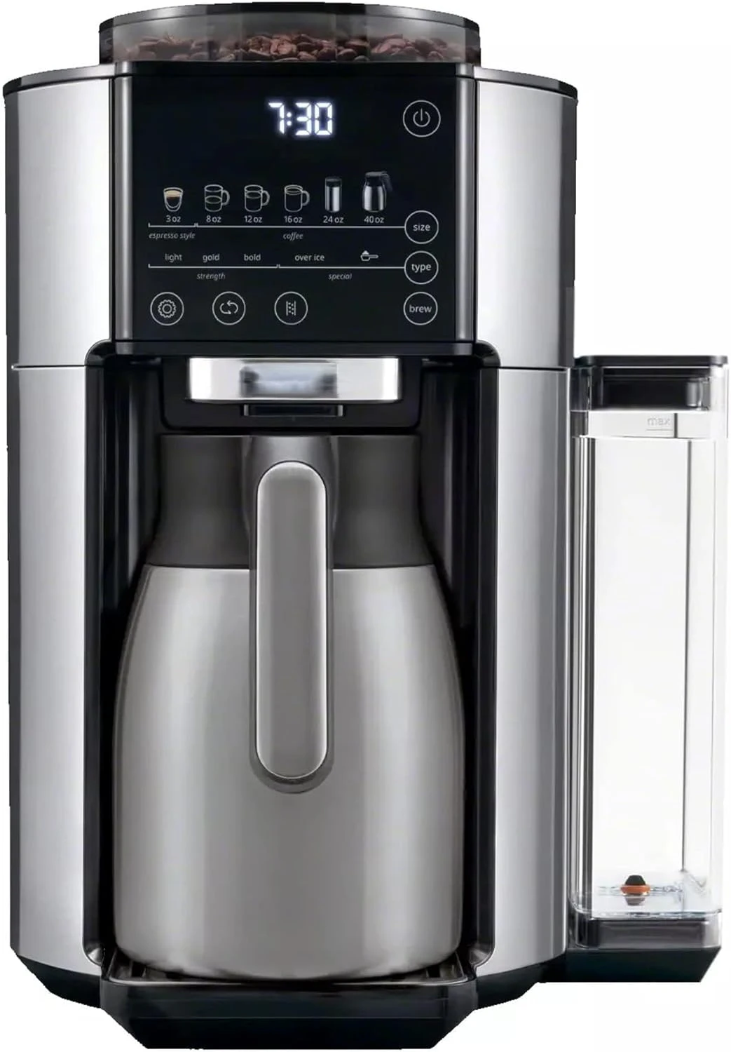 Drip Coffee Maker, Built in Grinder, Single Serve, 8 oz to 24 oz with 40 oz Carafe, Hot or Iced Coffee, Stainless,CAM51035M