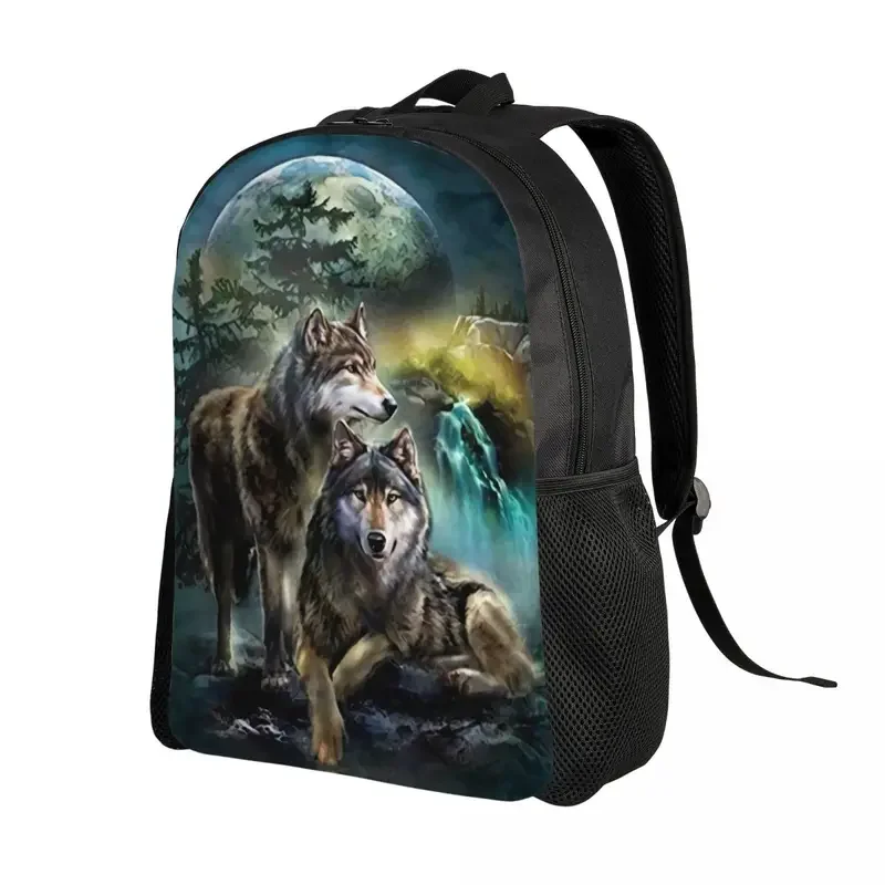 Wolf Travel Backpack Men Women School Laptop Bookbag Moon College Student Daypack Bags