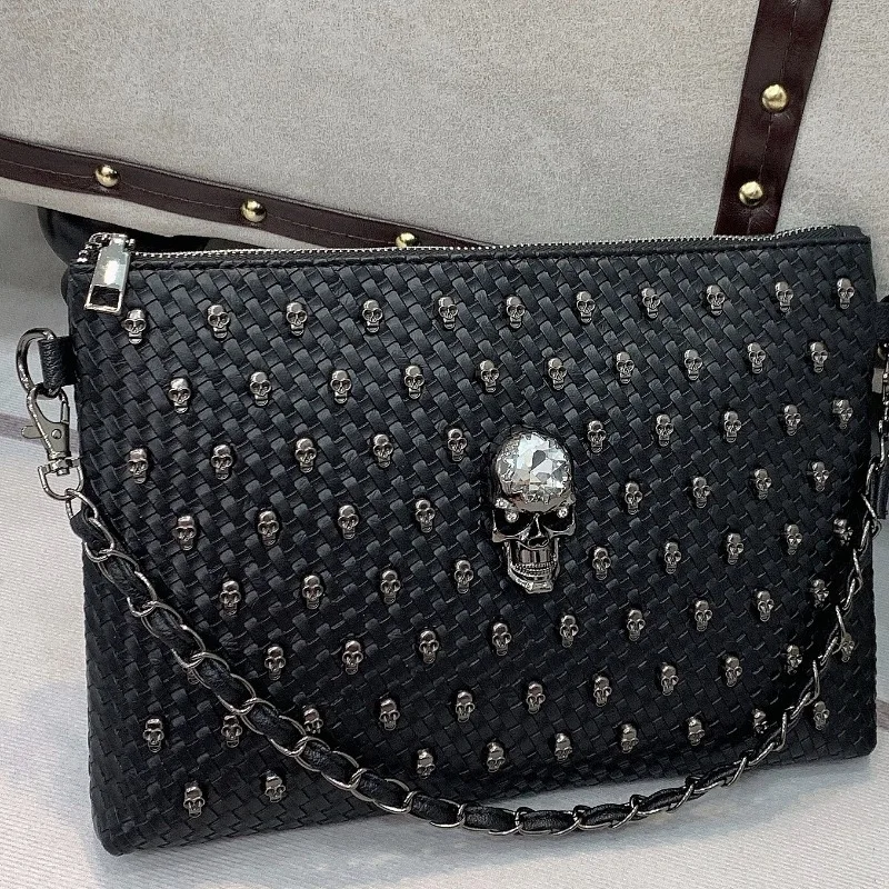 Sac à bandoulière de luxe pour femme, sacs tête de mort, grande pochette rivet, sac alertes onal populaire, ins, mode Accessoire de cuisine,